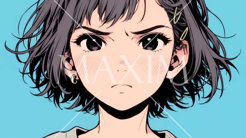 疑問や心配事、不快感、不満などを感じを感じて眉を潜めている若い女性