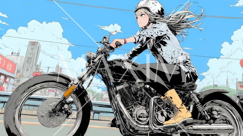 バイクに乗っている若い女性