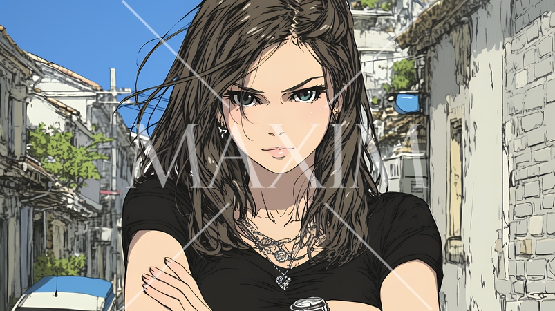 意地悪そうな（攻撃的な）顔をしている若い女性