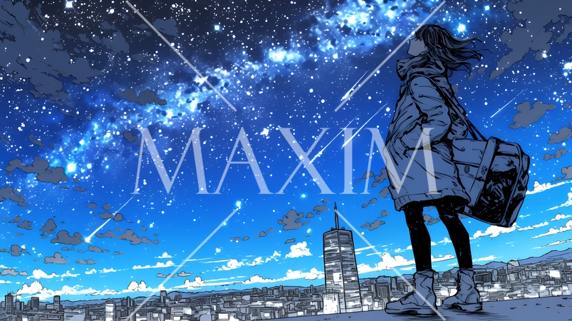 星空を眺めている若い女性