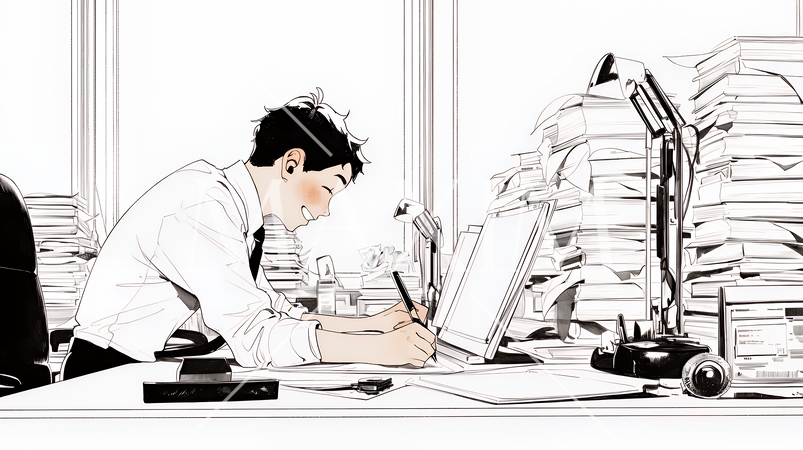 綿密なビジネス戦略を練っている男性（シンプルな色使い）