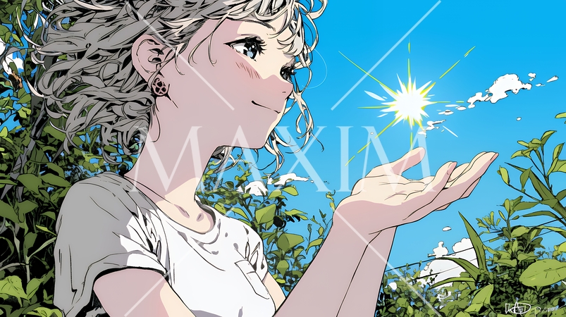 太陽を手のひらに乗せているように自撮りしている女性