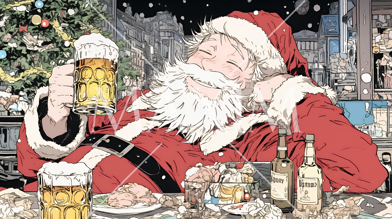 豪快にビールを飲んでいるサンタクロース