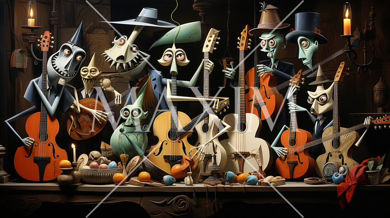 キュービズムな表現のハロウィンパーティ