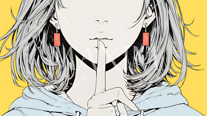 指を唇に当てて「シーShh」というジェスチャーをしている女性