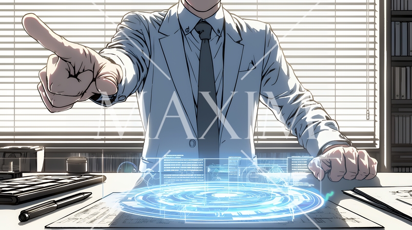 人差し指を立てて決断を下したビジネスパーソン