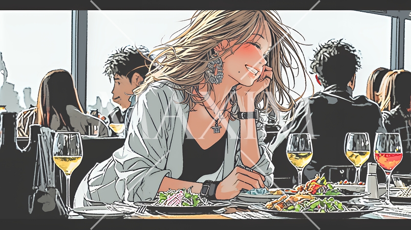 ちょっと高級なレストランで顧客とパワーランチをしているビジネスウーマン