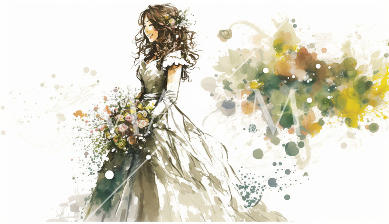 花嫁ポートレート：水彩画