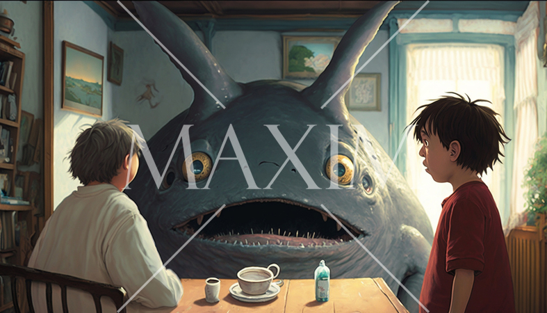 論より証拠：子供の言い争い「あっちの原っぱで怪物を見た」と「証拠を見せろ。」そこにその怪物が現れた