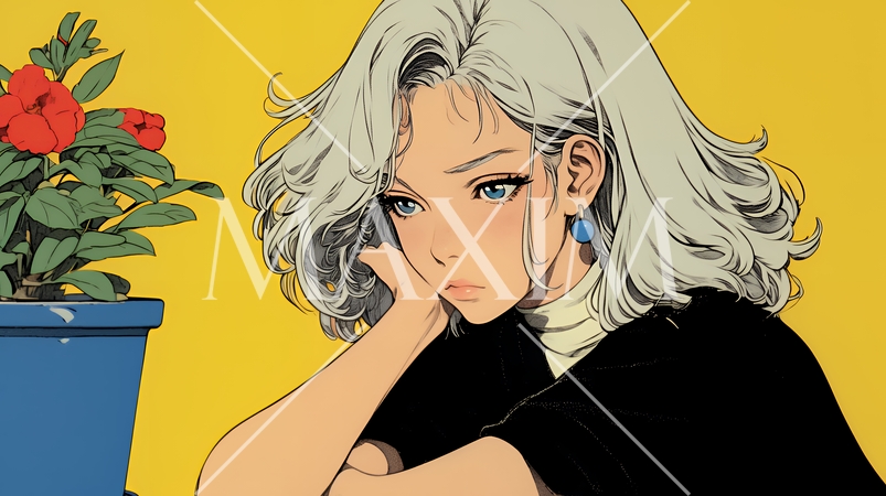 考え事をしている若い女性