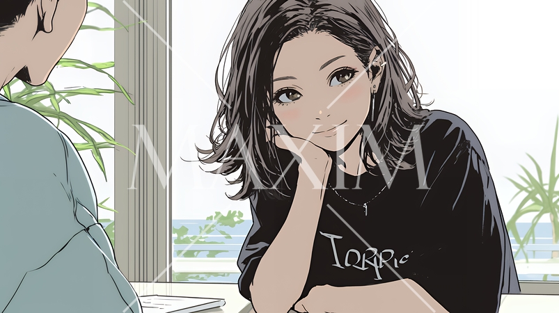 会議で発表している男性に魅了され、新しい恋の予感を抱いた若い女性