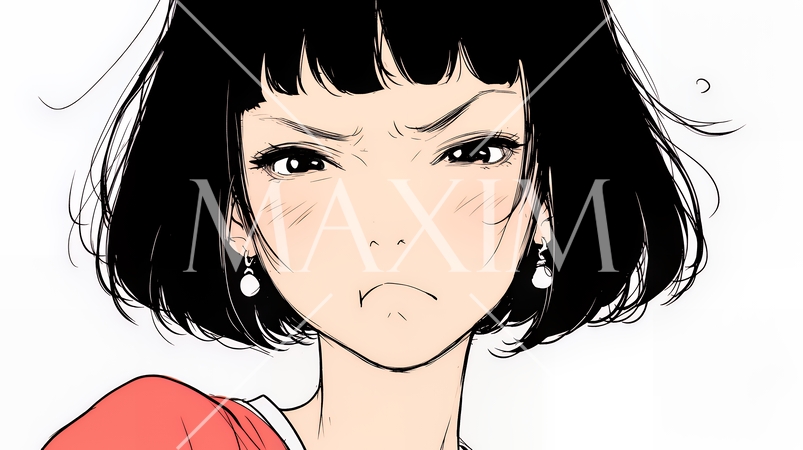 Noという表現を思いっきり顔に表しているる女性（シンプルな色使い）