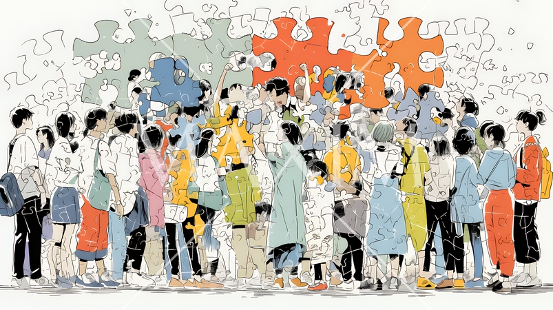 みんな社会のピースなんだよ：秩序ある社会生活をしている反面、独自性が喪失している。