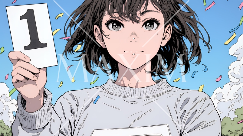 数字の「1」を掲げている若い女性