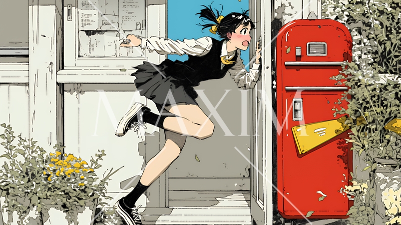 学校に遅れそうで道を急いでいる女子高生