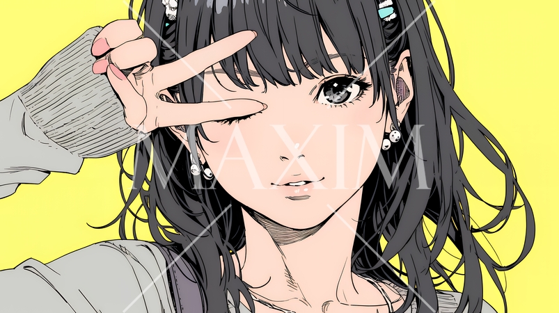 アイドルのように顔の横でピース＋ウィンクしている若い女性