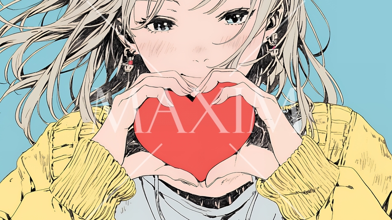 ハートマークを手で作り愛情表現をしている若い女性