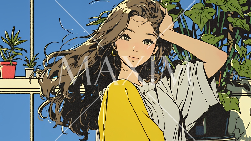 髪をかきあげている（なでている）若い女性