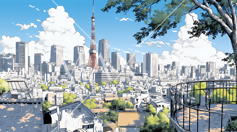 都市の町並みと青空