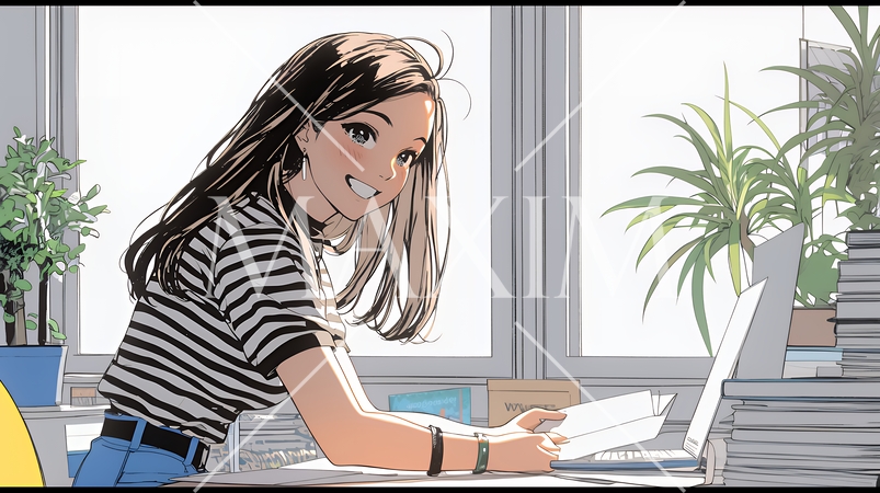 同僚に軽く挨拶をしている若いビジネスウーマン