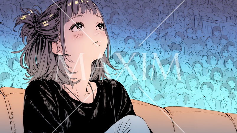 映画や演劇を鑑賞している若い女性