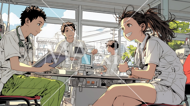 打ち合わせ（カンファレンス）に向かう看護師