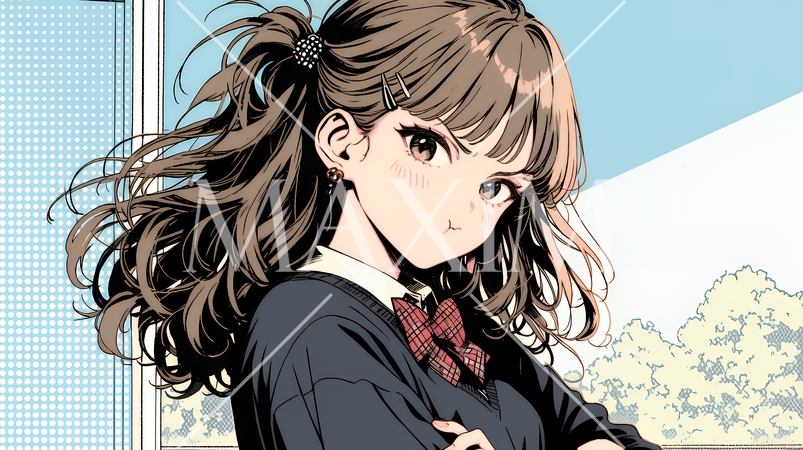 「ふん！」という表情でそっぽを向いている制服を着た女子高生