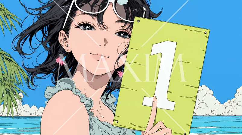 数字の「1」を掲げている若い女性