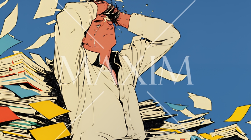 深夜残業で疲弊する会社員｜過労とストレスに悩むビジネスパーソン（ブラック企業イメージ）