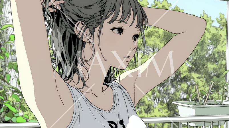 髪をかきあげている（なでている）若い女性