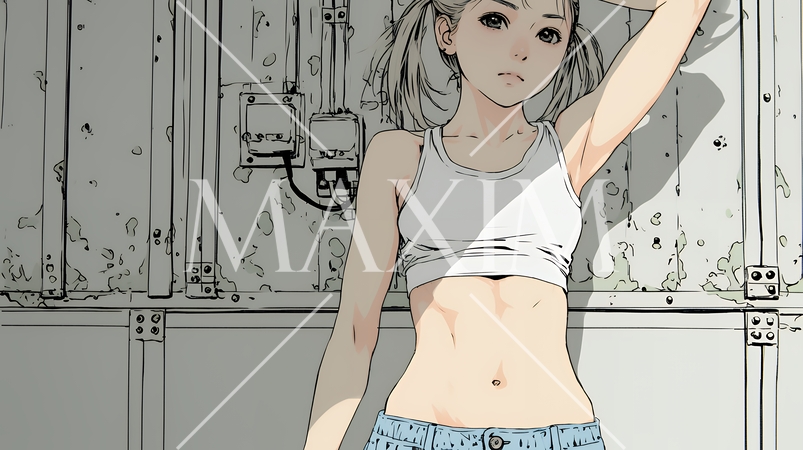 ウェストライン（腰回り）をチェックしている女性