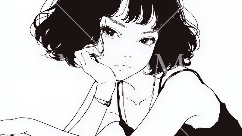 悪巧みをしている女性（シンプルな色使い）