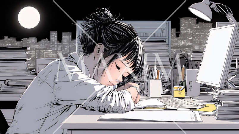 夜遅くまで残業するビジネスマン｜疲れた表情でパソコン作業をする会社員のビジネスイメージ