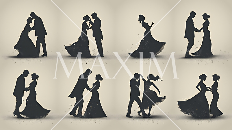 社交ダンスを楽しむ人たちのシルエット｜優雅でエレガントなボールルームダンスイメージ