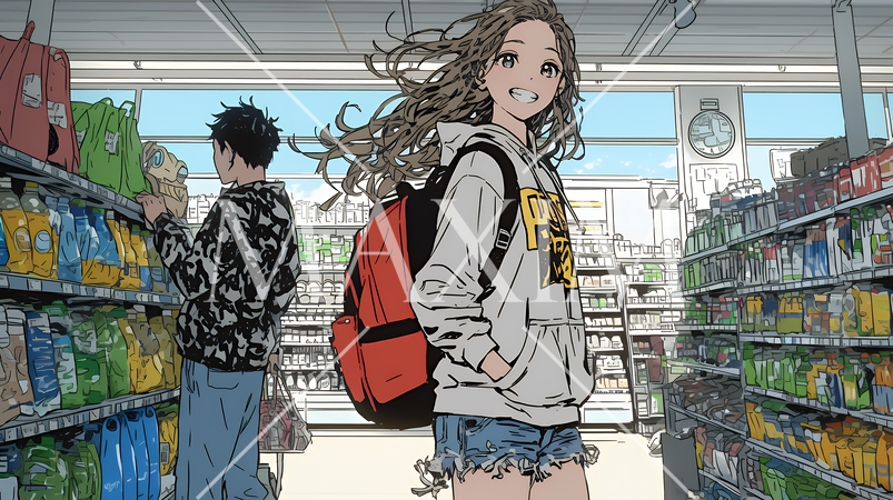 スーパーマーケットで買い物をしている若い女性