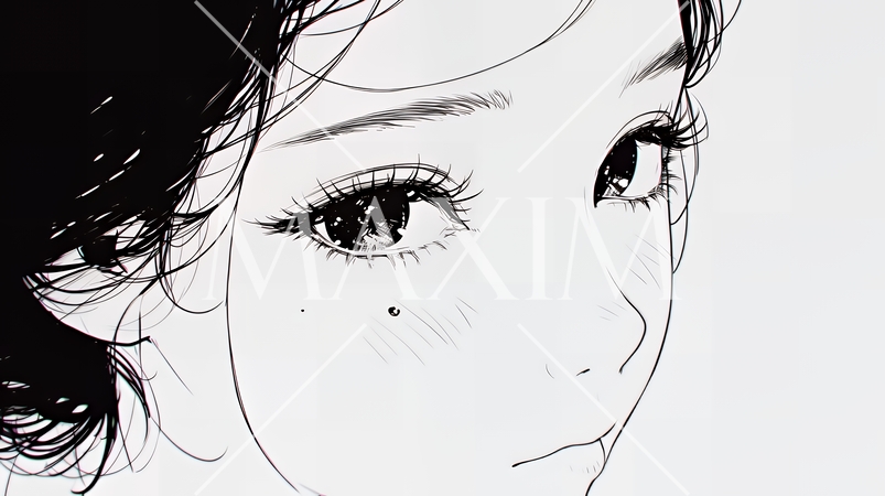 輝く瞳で見つめる好奇心旺盛な若い女性（シンプルな色使い）