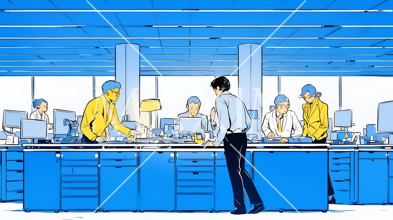 ITビジネスとクラウド技術のコンセプト｜ノートPCで働くチームとデータネットワークのイメージ