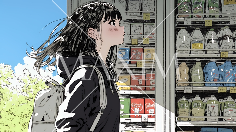 スーパーマーケットで買い物をしている若い女性