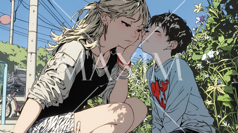 幼い我が子の悩みの相談にのっている母親