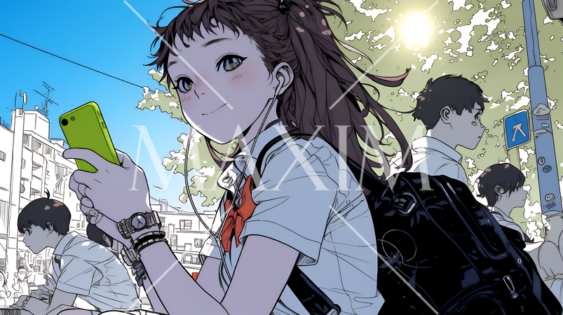 通学中にスマホをいじくっている女子高生