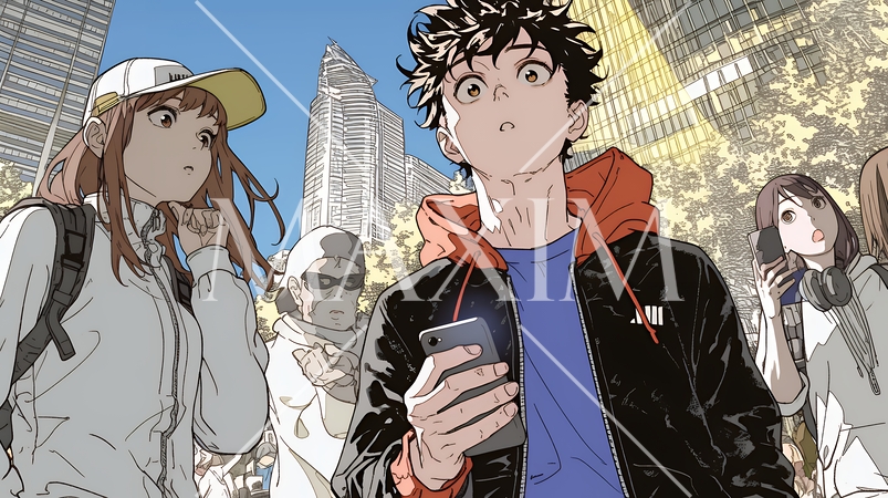 スマホの画面を見て驚いている若い男性