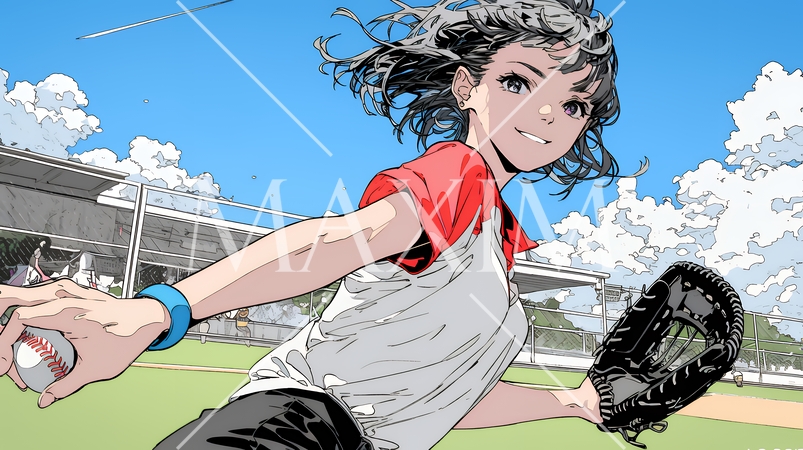 野球をしている若い女性