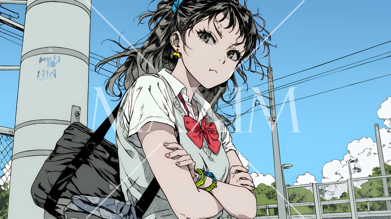 「ふん！」という表情でそっぽを向いている制服を着た女子高生