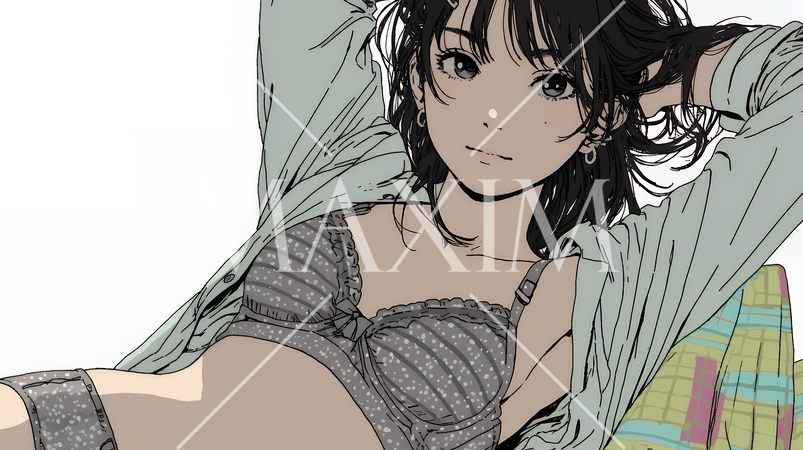 下着姿でくつろいでいる若い女性