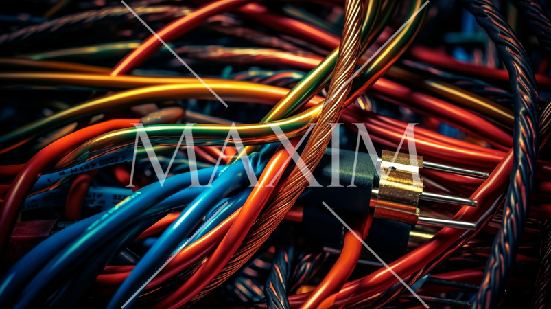 様々なワイヤーが絡み合った背景画像：精緻CG画像