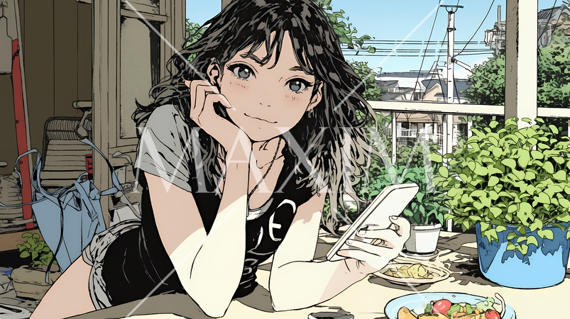 食事の最中もスマホを手放せない若い女性