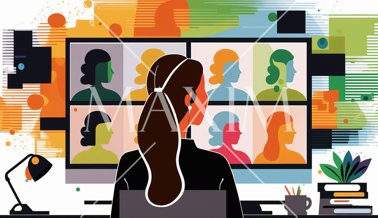 ビデオ会議：遠隔会議、オンラインコラボレーション。