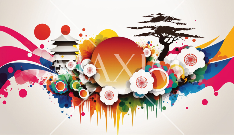 年賀状の図版：初日の出、梅、松、松竹梅