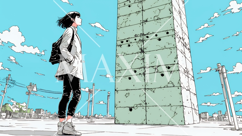 コンクリートブロックを積み上げているビジネスウーマン：計画の段階的積み重ねの比喩