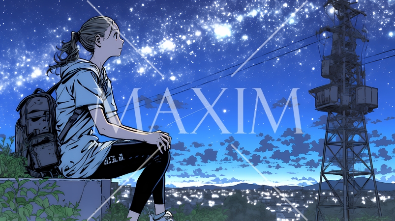 星空を眺めている若い女性